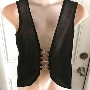 Miguel's Black Semi-sheer Knit Vest Silver Chain Closures M
